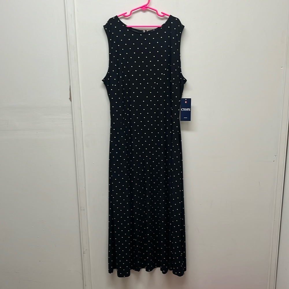 Chaps Black Polka Dot Sleeveless Dress - Size L